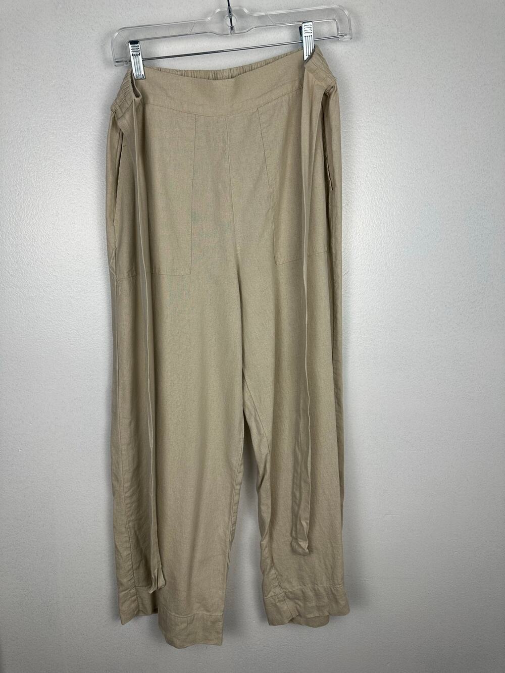 Kenzie women's tie-waist pants relaxed wide-leg silhouette medium beige